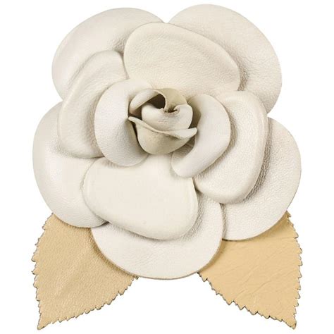 chanel leather flower brooch